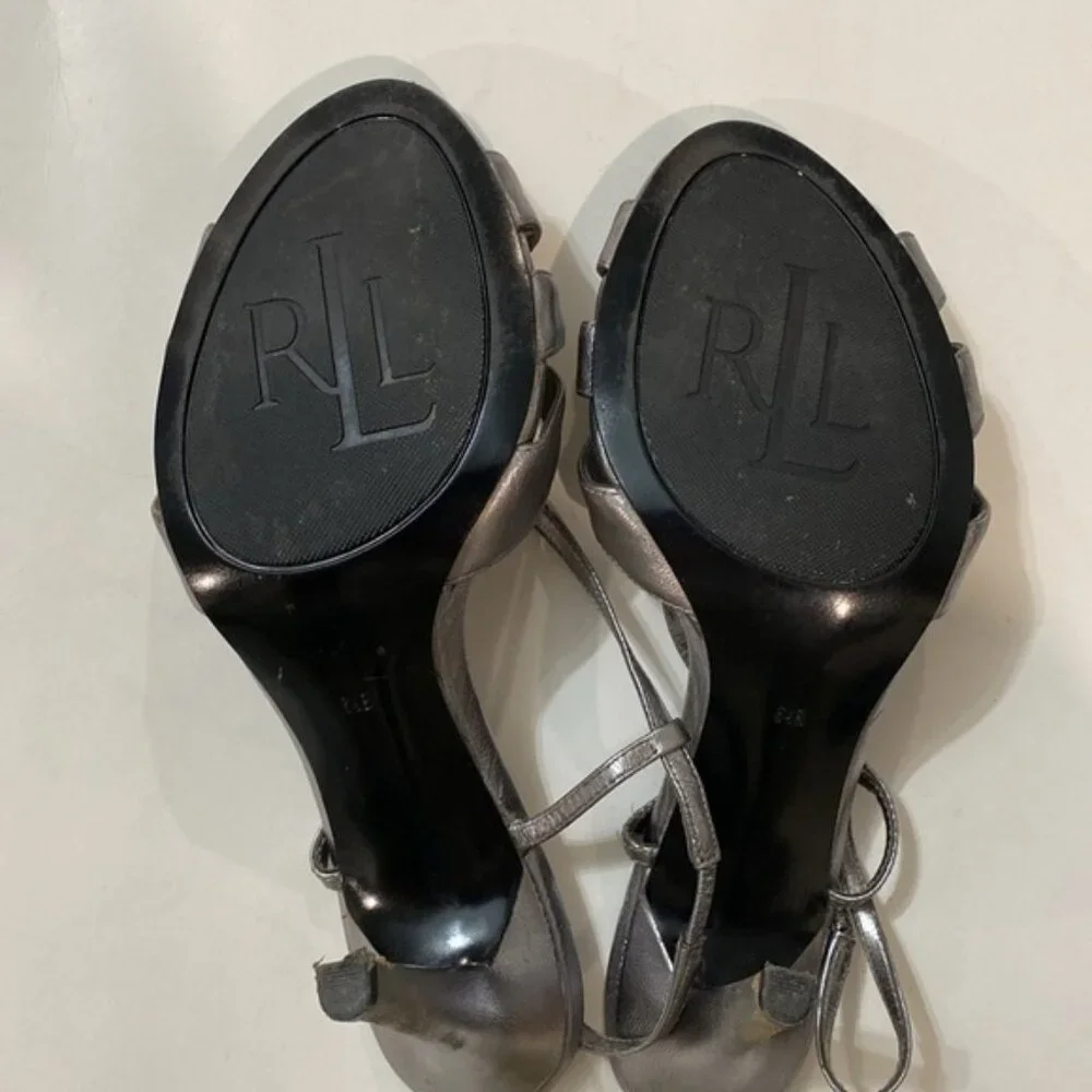 Lauren Ralph Lauren Silver Metallic Strappy High Heel Sandals